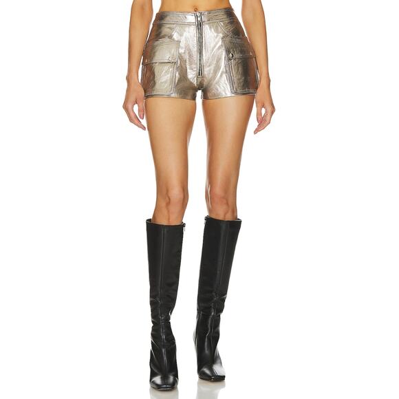 Understated Life On Mars Silver Leather Cargo Shorts Size M - Picture 1 of 4